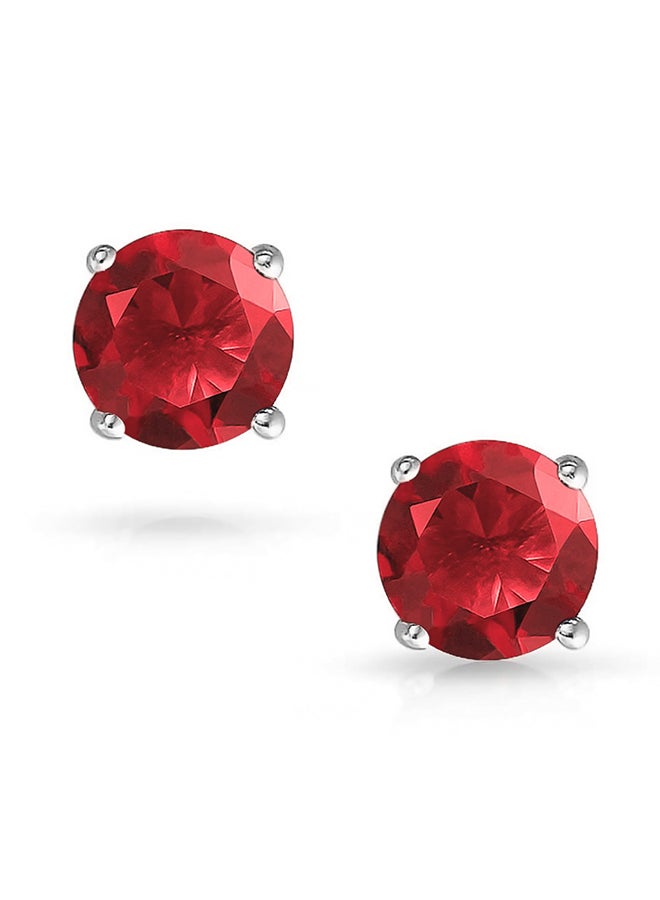 BLING JEWELRY 925 Sterling Silver Solitaire Stud Earrings Cubic Zirconia And Ruby - Image 2