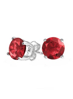 BLING JEWELRY 925 Sterling Silver Solitaire Stud Earrings Cubic Zirconia And Ruby  - Image 1