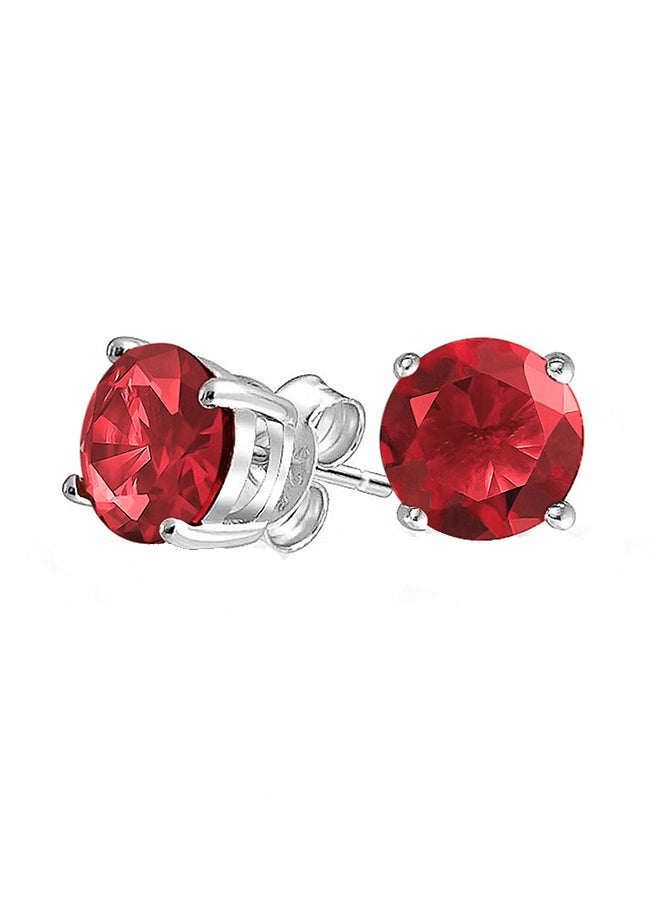 BLING JEWELRY 925 Sterling Silver Solitaire Stud Earrings Cubic Zirconia And Ruby - Image 1
