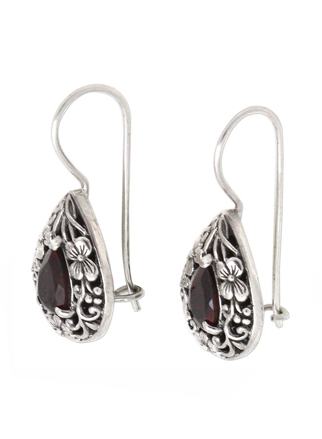 NOVICA - 925 Sterling Silver Teardrop Dangle Hook Earrings With Garnet - Image 1