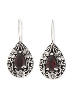 925 Sterling Silver Teardrop Dangle Hook Earrings With Garnet - v1553779417/N22127417A_1