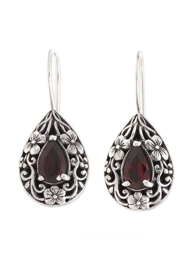 NOVICA - 925 Sterling Silver Teardrop Dangle Hook Earrings With Garnet - Image 1