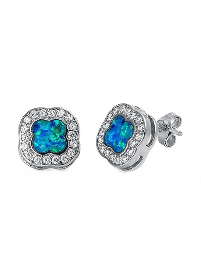925 Sterling Silver Created Stud Earrings With Opal