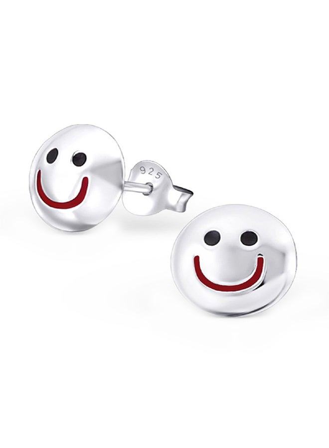 925 Sterling Silver Smiley Face Stud Earrings