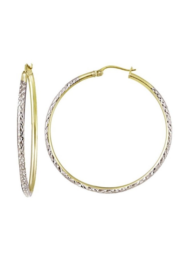 Hoops & Loops 925 Sterling Silver Two Tone Diamond Cut Round Hoop Earrings
