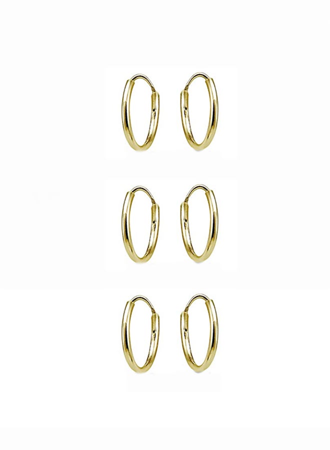 Hoops 4 Less Set Of 3 14 Karat Gold Lightweight Thin Round Unisex Hoop Earrings 