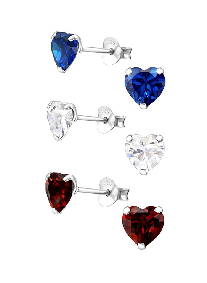 آيسروز طقم أقراط كبس من الفضة الإسترليني عيار 925 مرصّعة بالزركونيا على شكل قلب من 3 أقراط