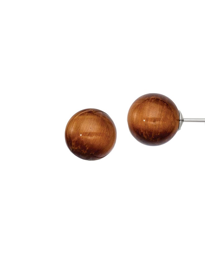 Jewels By Lux - 925 Sterling Silver Tiger Eye Stud Earrings - Image 1