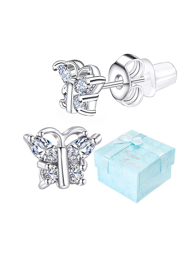 Buyless Fashion - Stainless Steel Butterfly Stud Earrings With Cubic Zirconia - Image 1