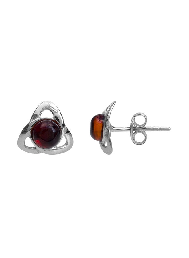 925 Sterling Silver Cherry Celtic Irish Stud Earrings With Amber