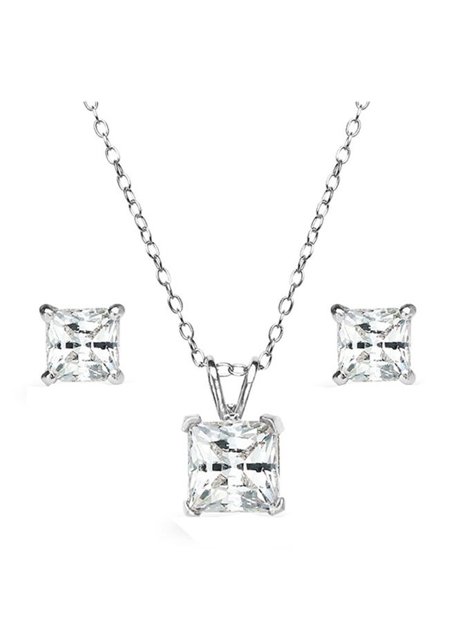 GemStar USA 925 Sterling Silver Princess Cut Jewellery Set With Swarovski 