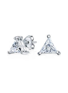 925 Sterling Silver Trillion Triangle Stud Earrings With Cubic Zirconia