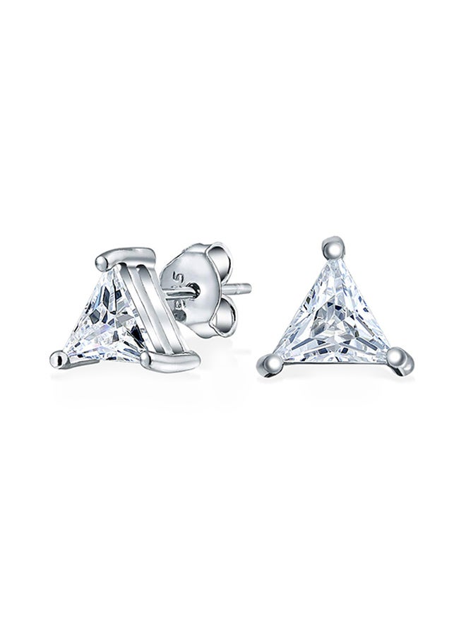 BLING JEWELRY - 925 Sterling Silver Trillion Triangle Stud Earrings With Cubic Zirconia - Image 1
