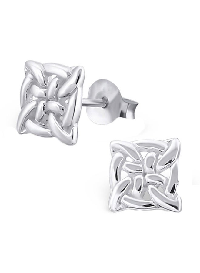 925 Sterling Silver Celtic Knot Square Stud Earrings