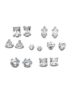 Palm Beach Jewelry Set Of 7 925 Sterling Silver Platinum Stud Earrings With Cubic Zirconia 