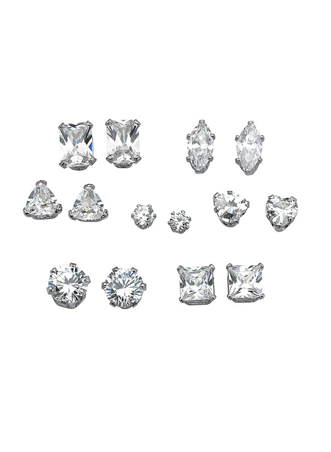 Palm Beach Jewelry Set Of 7 925 Sterling Silver Platinum Stud Earrings With Cubic Zirconia 