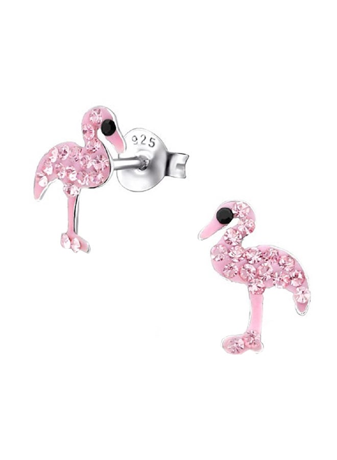 925 Sterling Silver Crystal Flamingo Stud Earrings