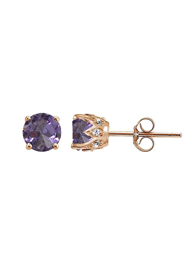 Ice Gems - 925 Sterling Silver Simulated Crown Stud Earrings With Alexandrite - Image 1