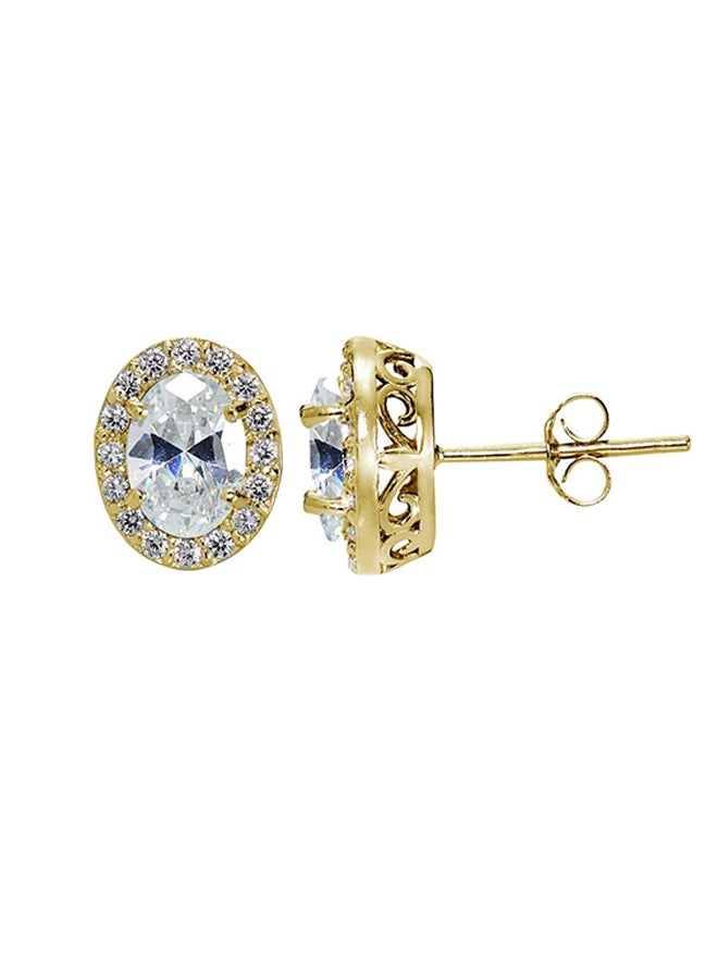 Ice Gems 925 Sterling Silver Gold Flashed Halo Stud Earrings With Cubic Zirconia