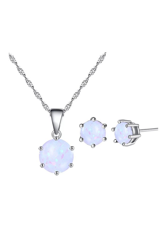 AILUOR - Sterling Silver Simulated Gemstone Round Halo Solitaire Pendant Necklace And Stud Earrings Set - Image 1