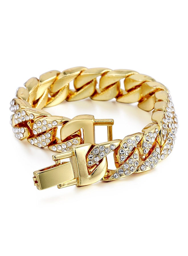 Aiyo Nice Clear Rhinestones 18 Karat Gold Plated Cuban Link Hip Hop Bracelet  - Image 1