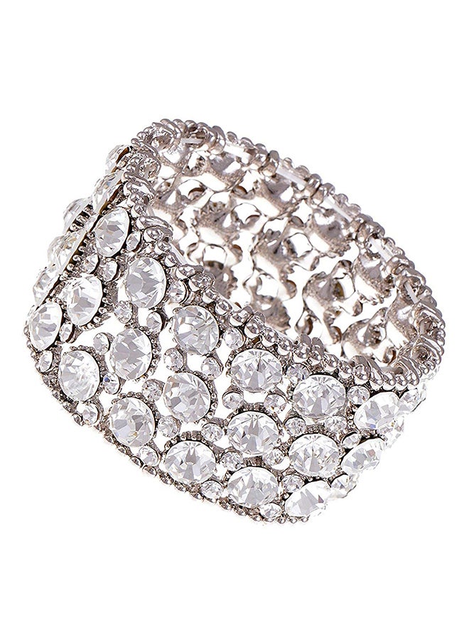 Alilang - Silver Shiny Crystal Rhinestone Fashion Bracelet Bangle Cuff - Image 1