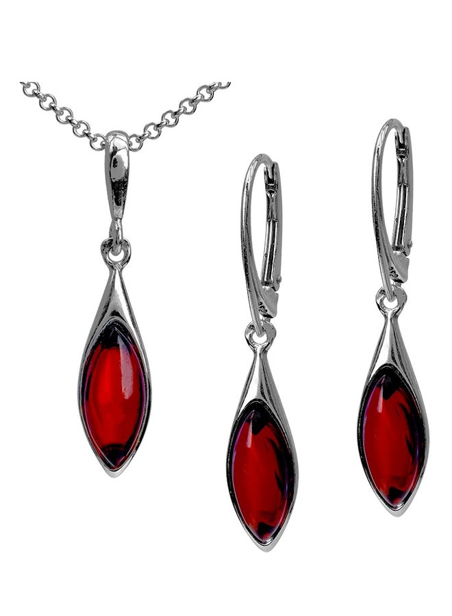 Sterling Silver Amber Earrings Penddant Necklace Marquise Set 18-Inch - v1553780510/N22657844A_1