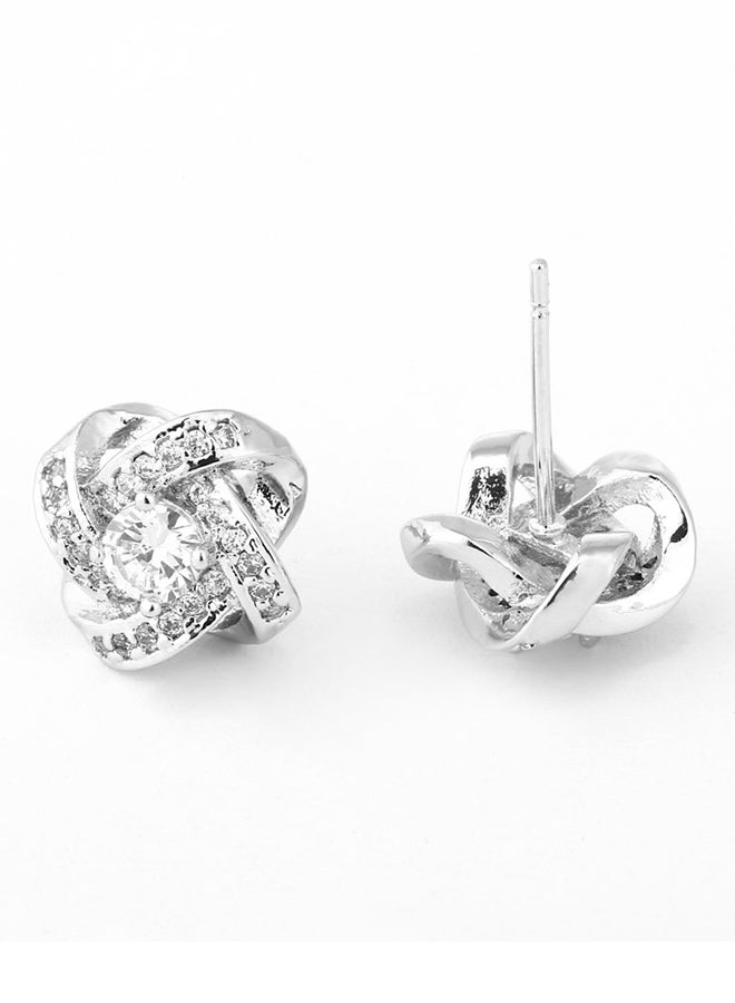 AMYJANE Crystal Cubic Zirconia Love Knot Necklace Stud Earrings Elegant Cz Jewelry Set