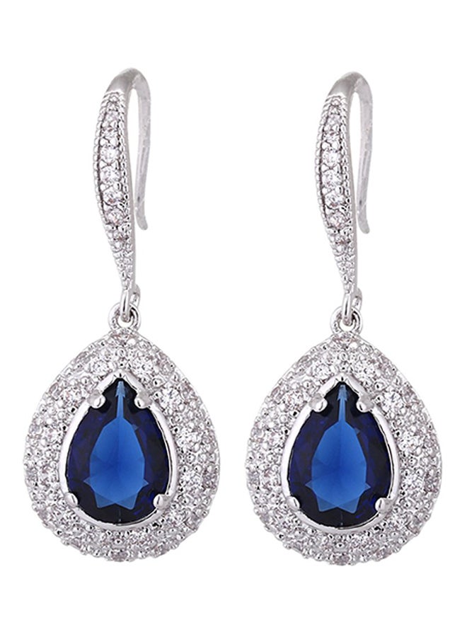 AMYJANE 14 Karat White Gold Plated Pear Shape Cubic Zirconia Rhinestone Cz Fish Hoop Earrings