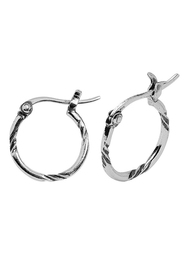 Sterling Silver Twist Round Snap Down Hoop Earrings