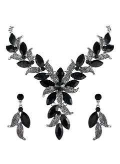 Wedding Bridal Crystal Marquise Shape Leaf Flower Enamel Statement Necklace Dangle Earrings Set - v1553780628/N22658911A_1