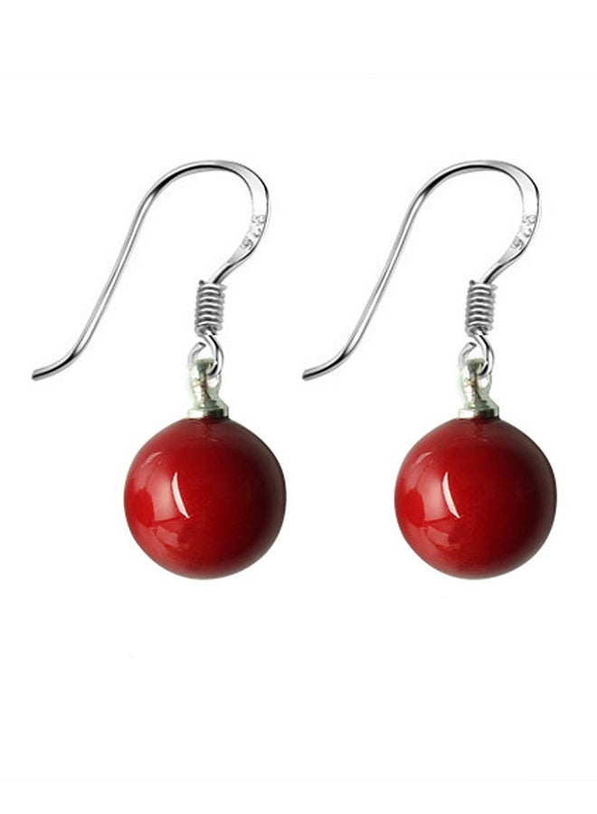 LUREME Silver Tone Perfect Round Red Natural Stone French Hook Drop Earrings