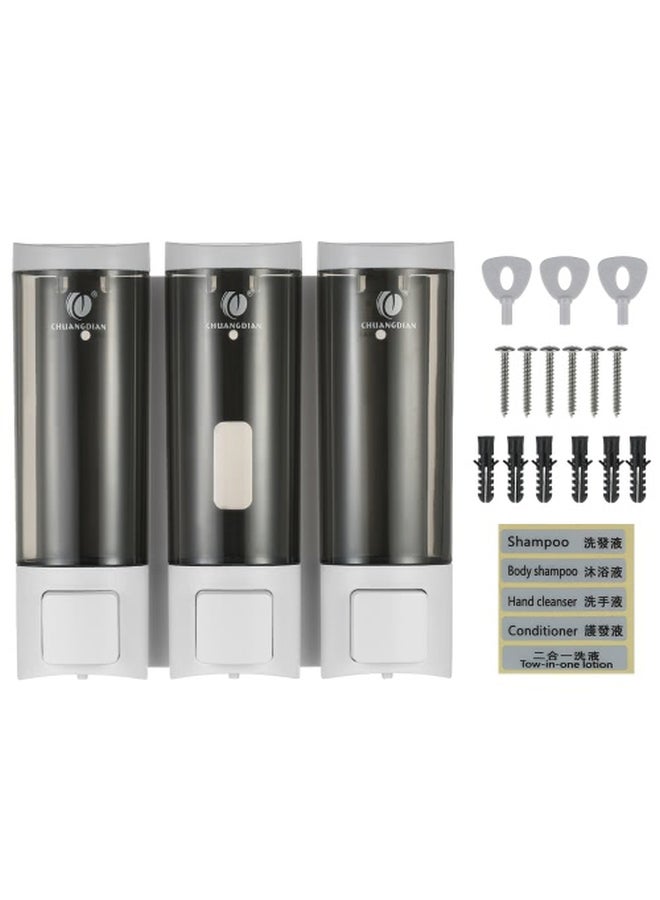 CHUANGDIAN - Wall-Mounted Triple Chamber Manual Soap Dispenser White/Black 7.72x7.79x2.52inch - Image 1