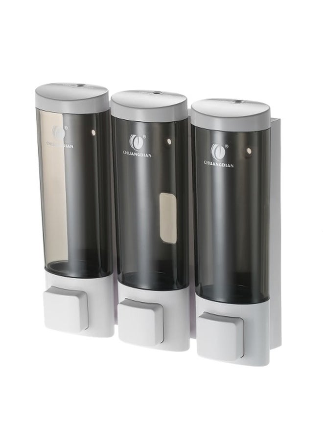CHUANGDIAN - Wall-Mounted Triple Chamber Manual Soap Dispenser White/Black 7.72x7.79x2.52inch - Image 1