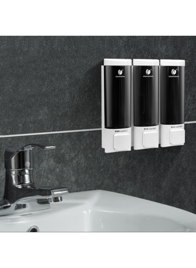 CHUANGDIAN - Wall-Mounted Triple Chamber Manual Soap Dispenser White/Black 7.72x7.79x2.52inch - Image 1