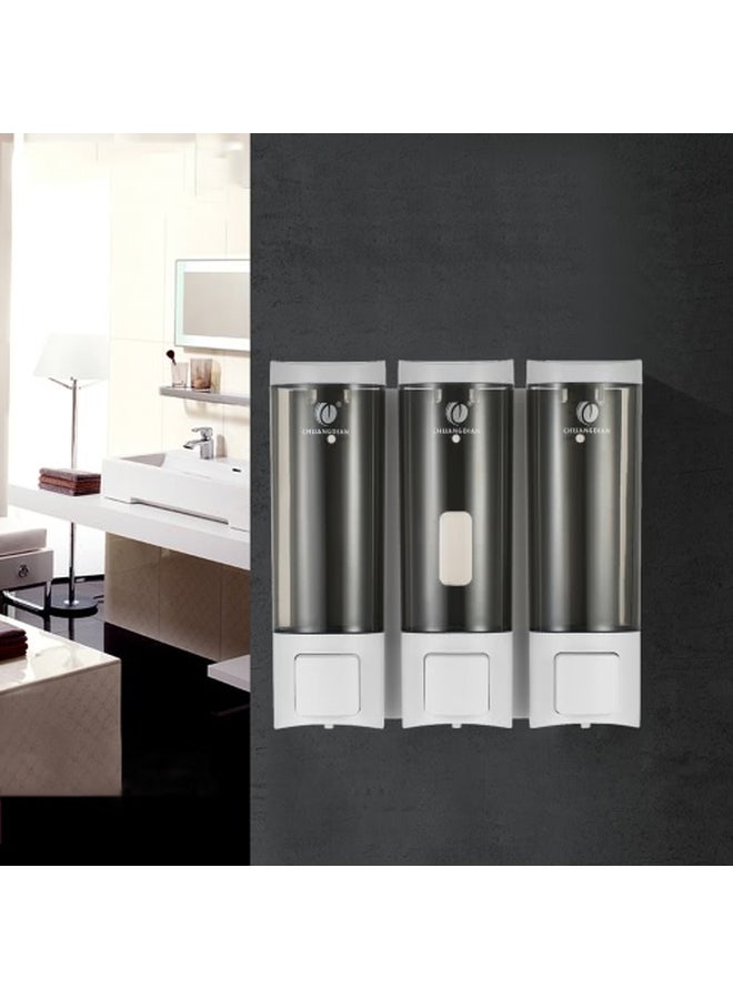CHUANGDIAN - Wall-Mounted Triple Chamber Manual Soap Dispenser White/Black 7.72x7.79x2.52inch - Image 1