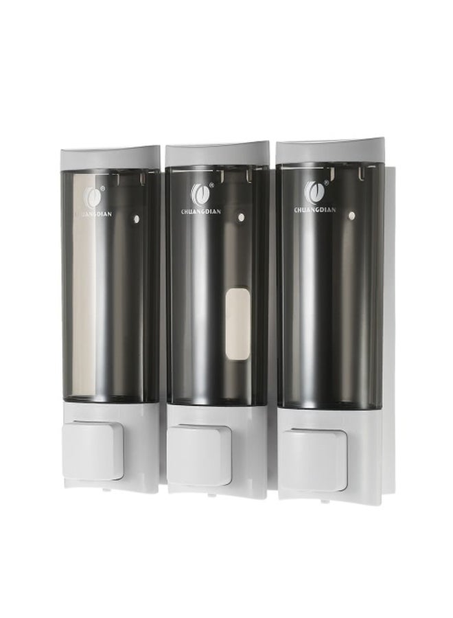 CHUANGDIAN - Wall-Mounted Triple Chamber Manual Soap Dispenser White/Black 7.72x7.79x2.52inch - Image 1