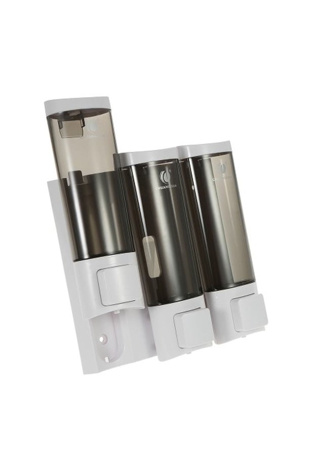 CHUANGDIAN - Wall-Mounted Triple Chamber Manual Soap Dispenser White/Black 7.72x7.79x2.52inch - Image 1