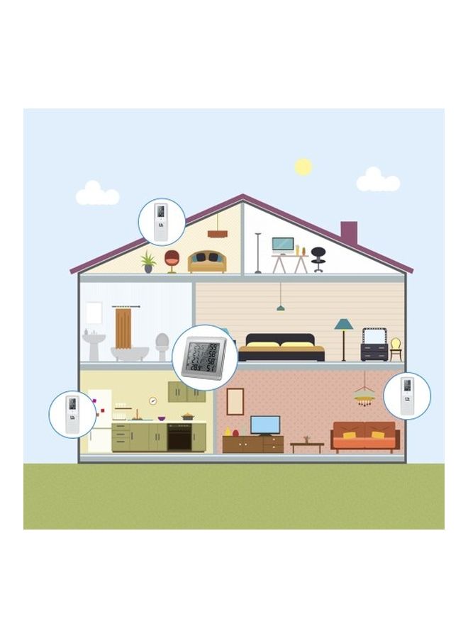 مقياس الرطوبة والحرارة اللاسلكي والرقمي للأماكن الداخلية والخارجية مزود بشاشة LCD فضي/أبيض 169x163x26سم  - Image 3