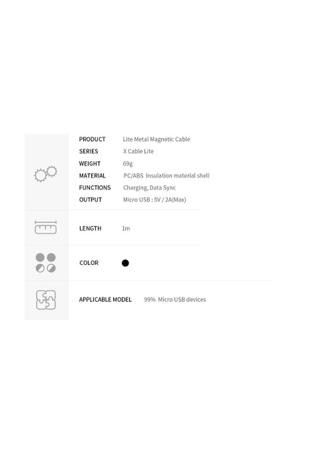 wsken Magnetic Micro USB Data Sync Charging Cable Black/Silver - Image 2