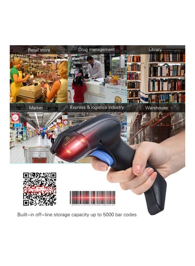 Generic - Wireless 1D 2D QR Barcode Scanner With USB Receiver Black/Blue - Image 1