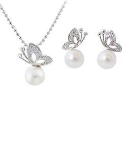 18 Karat Gold Butterfly Pearl Necklace and Earrings