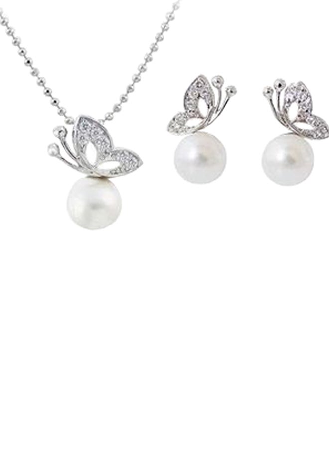 Generic - 18 Karat Gold Butterfly Pearl Necklace and Earrings - Image 1