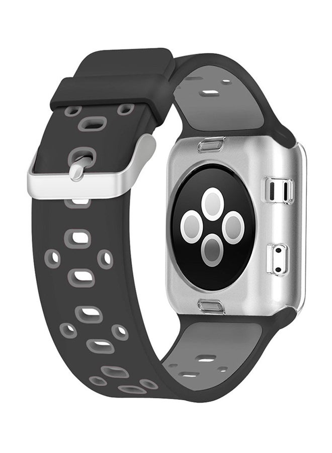 Liger - Silicone Watch Bracelet For Apple Watch Series 1 / 2 / 3 / 4 Light Grey / Black - Image 1