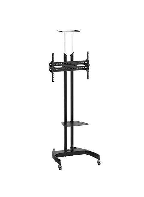 Mobile TV Stand Rolling TV Cart: Floor TV Trolley for 32” to 70” LCD LED Flat Curved Screen Tilt Height Adjustable with Wheels 2 Media Shelves Cable Management Black Black