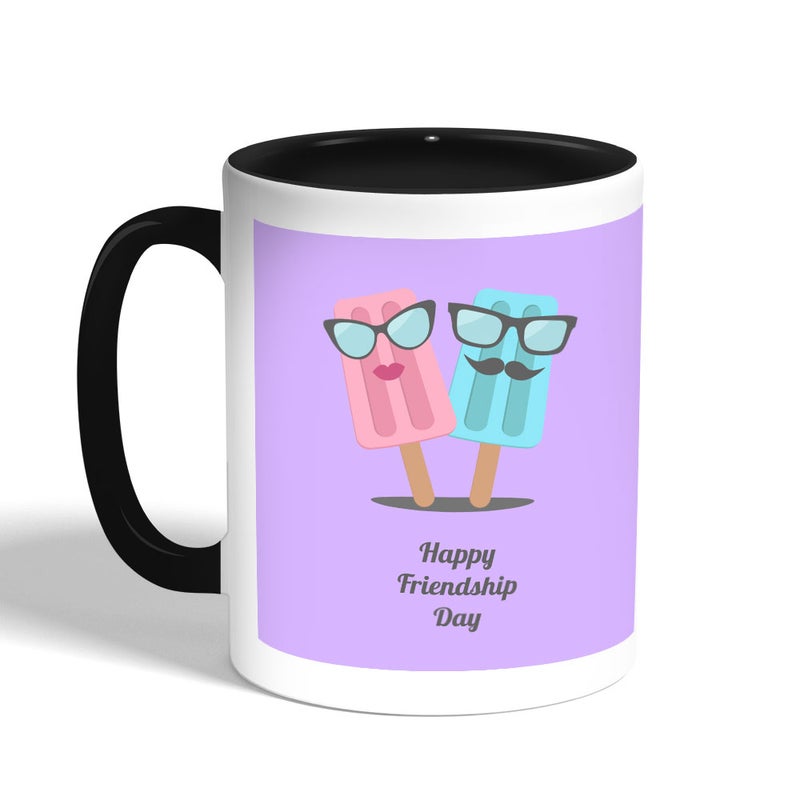 مج قهوة بطبعة عبارة "Happy Friendship Day" بلون أسود، سعة 11 أوقية