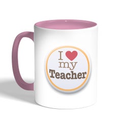 مج قهوة من السيراميك بطبعة عبارة "I Love My Teacher" أبيض/ وردي