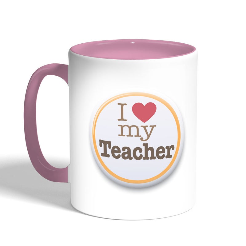 ماركة غير محددة - مج قهوة من السيراميك بطبعة عبارة "I Love My Teacher" أبيض/ وردي - Image 1