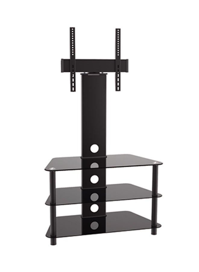 سكيل تك وحدة تحكم وسائط زجاجية شبه منحرفة من 3 طبقات مع حامل تثبيت أرضي دوار للتلفزيون، مقاس 32-46 بوصة