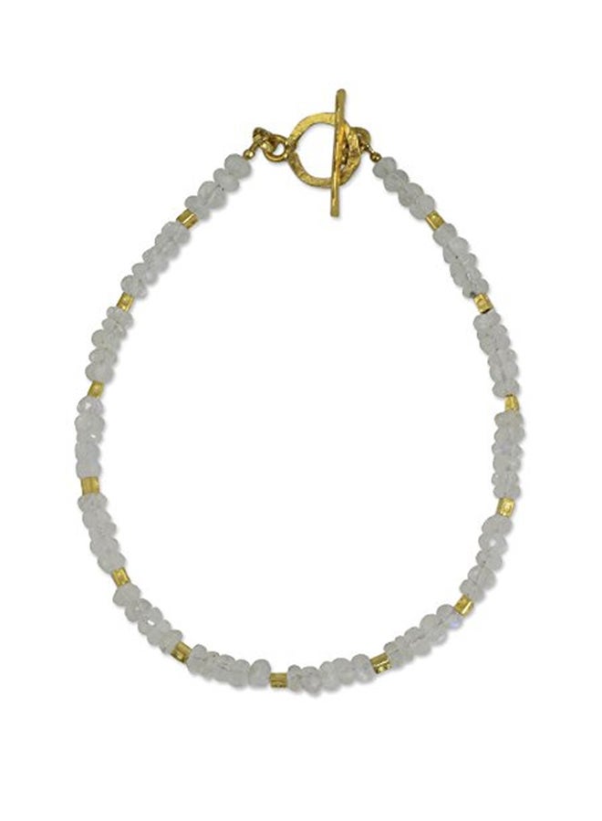 NOVICA 24 Karat Gold Plated 925 Sterling Silver Rainbow Moonstone Beaded Bracelet  - Image 1